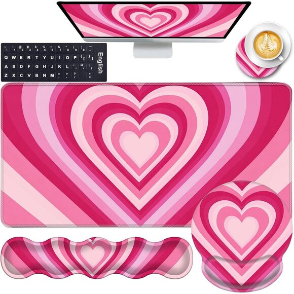 Mouse PadLarge Pink Desk Mat 4in1 XXL Mousepad + Keyboard Wrist Rest+Mouse Wri